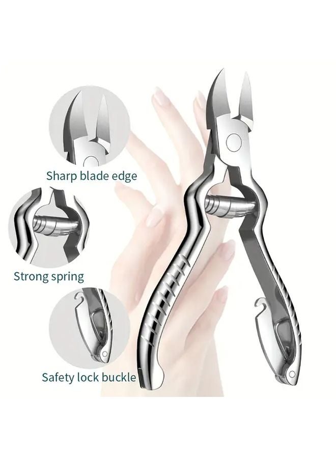 مقصات أظافر قدم مصنوعة من الفولاذ المقاوم للصدأ للمحترفين، للأظافر السميكة والناشبة، باللون الفضي - Image 2