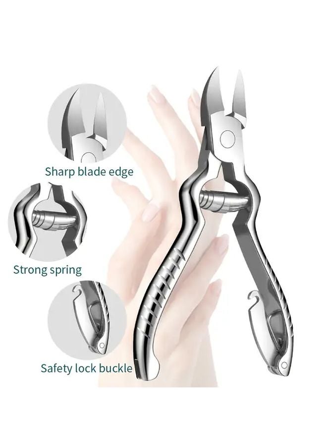 مقصات أظافر قدم مصنوعة من الفولاذ المقاوم للصدأ للمحترفين، للأظافر السميكة والناشبة، باللون الفضي - Image 1