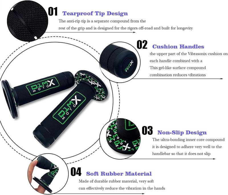 D1M 7/8 "Universal Motorcycle Handlebar Grip Pad Non-Slip Rubber Racing Grip for Motorbike Motocross Compatible fit Kawasaki (Green) - Image 4