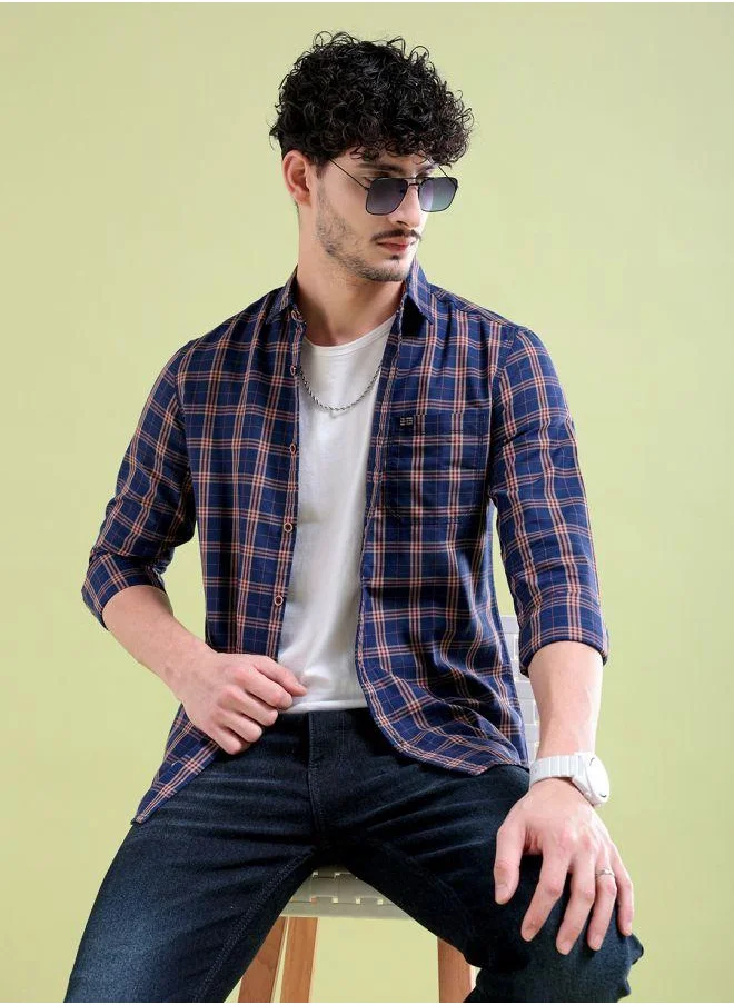 The Indian Garage Co Men Slim Fit Checkered Full Sleeves Spread Collar Casual Shirt
