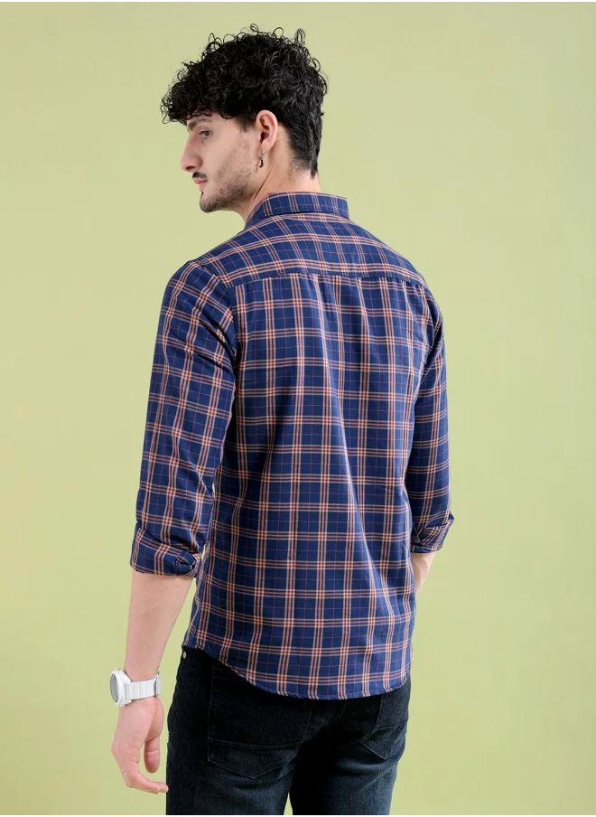 The Indian Garage Co Men Slim Fit Checkered Full Sleeves Spread Collar Casual Shirt