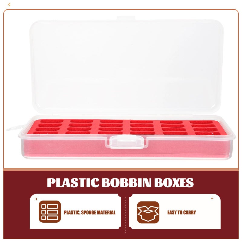 Red Plastic Bobbin Thread Holder Storage Box With 30 Compartments And Sponge Insert - Image 4