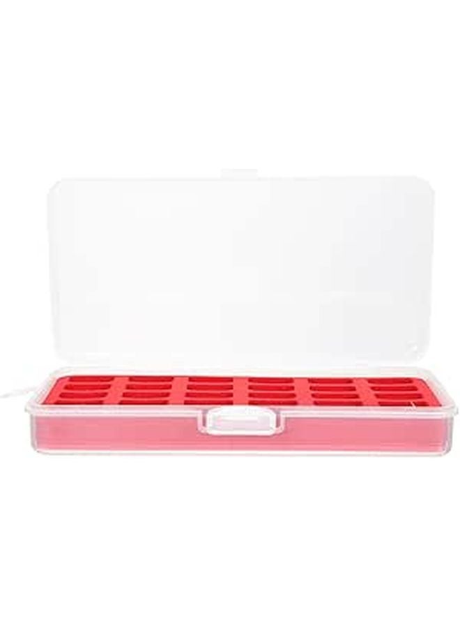Red Plastic Bobbin Thread Holder Storage Box With 30 Compartments And Sponge Insert - Image 1