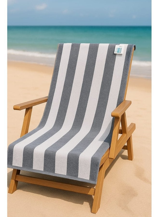 توالا بشكير بحر توالا, مقلم رصاصي في ابيض , قطن 100% ,ذو امتصاص عالي 100*200 - Image 1