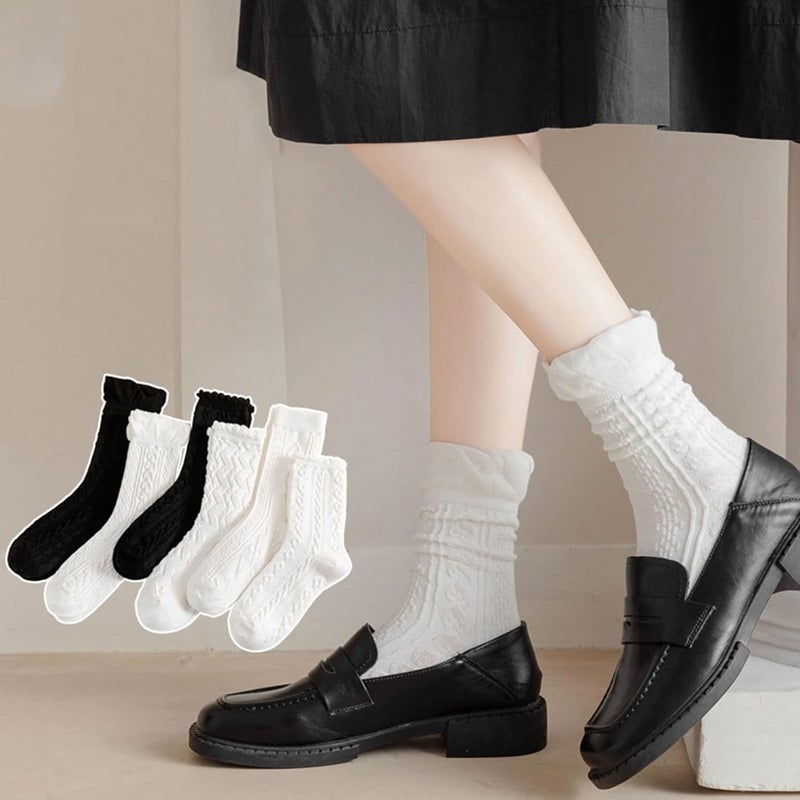 Women Cotton Crew Socks Knit Casual Socks Ruffle Frilly Striped Pattern Ankle Socks Student Tube Socks - Image 4