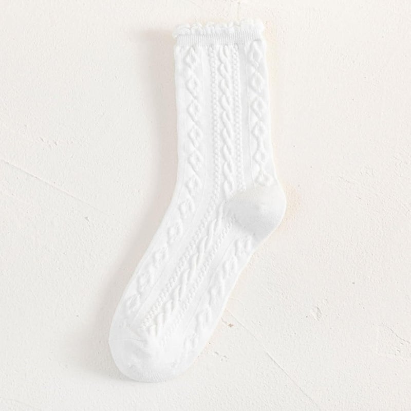 Women Cotton Crew Socks Knit Casual Socks Ruffle Frilly Striped Pattern Ankle Socks Student Tube Socks - Image 5