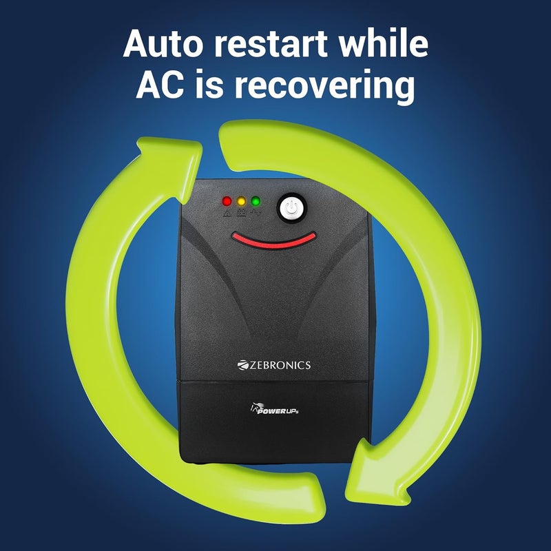 ZEBRONICS نظام UPS تفاعلي خطي MLS755، 600VA / 360W، يعتمد على المتحكم الدقيق، يدعم الحمل الصغير، يوفر الطاقة الاحتياطية والحماية لمكتب المنزل، الكمبيوتر المكتبي، أجهزة التوجيه والإلكترونيات المنزلية - Image 4