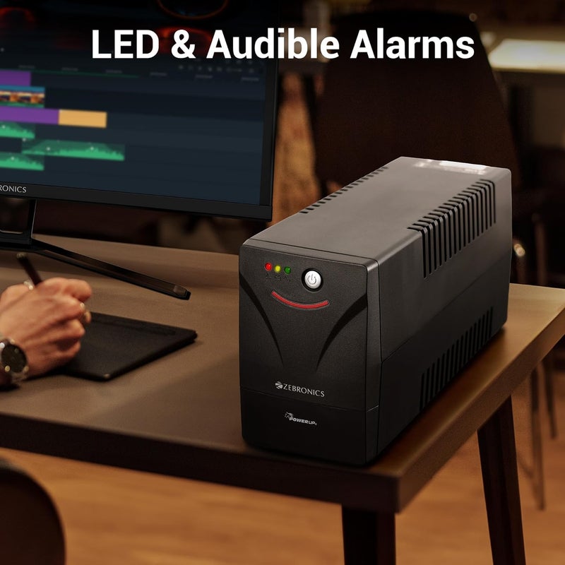 ZEBRONICS نظام UPS تفاعلي خطي MLS755، 600VA / 360W، يعتمد على المتحكم الدقيق، يدعم الحمل الصغير، يوفر الطاقة الاحتياطية والحماية لمكتب المنزل، الكمبيوتر المكتبي، أجهزة التوجيه والإلكترونيات المنزلية - Image 3