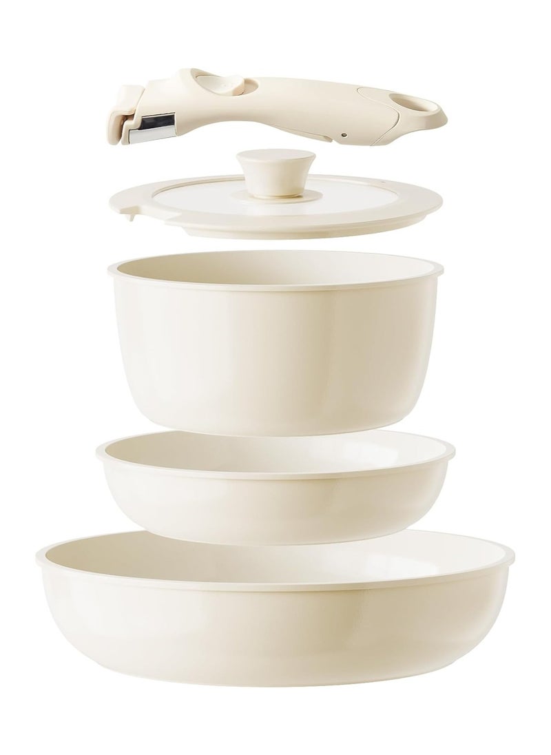 Redchef Redchef Ceramic Pots and Pans Set Non Stick, Nonstick Kitchen Cookware Sets, Non Toxic Pots and Pans Set Non Stick, PFAS PFOA & PTFE Free, Detachable Handle Pots and Pans 5 Piece, RV Cookware  - Image 1