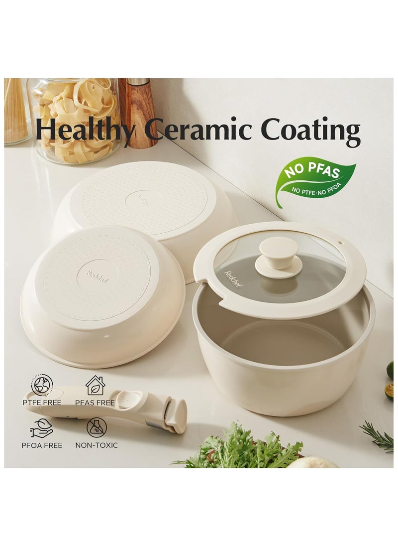 Redchef Redchef Ceramic Pots and Pans Set Non Stick, Nonstick Kitchen Cookware Sets, Non Toxic Pots and Pans Set Non Stick, PFAS PFOA & PTFE Free, Detachable Handle Pots and Pans 5 Piece, RV Cookware  - Image 2