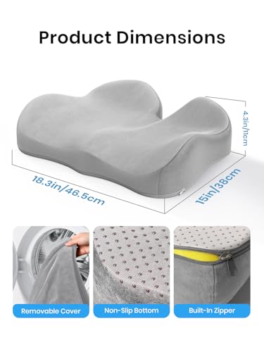 Benazcap Seat Cushion - Memory Foam Car Seat Pad - Sciatica & Lower Back Pain Relief - Car Seat Cushions for Driving - Road Trip Essentials for Drivers, Grey - Image 2