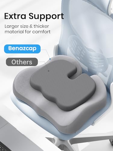 Benazcap Seat Cushion - Memory Foam Car Seat Pad - Sciatica & Lower Back Pain Relief - Car Seat Cushions for Driving - Road Trip Essentials for Drivers, Grey - Image 3