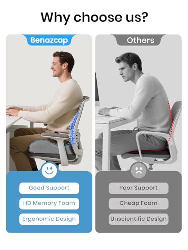 Benazcap Seat Cushion - Memory Foam Car Seat Pad - Sciatica & Lower Back Pain Relief - Car Seat Cushions for Driving - Road Trip Essentials for Drivers, Grey - Image 5