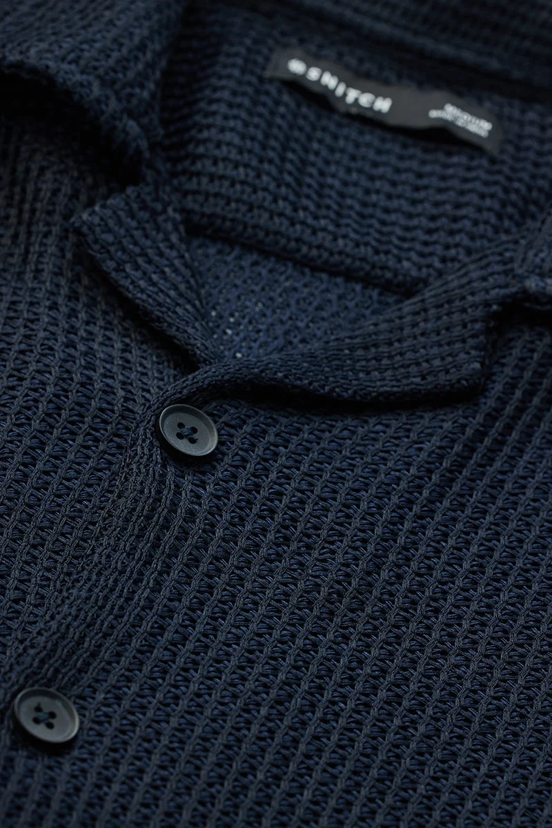 SNITCH Navy Box Fit Crochet Shirt