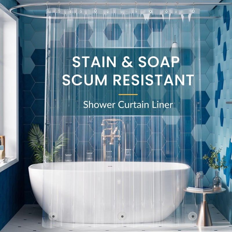 Titanker Extra Long Shower Curtain Liner 72 x 84 Clear Plastic Shower Liner PEVA Waterproof Lightweight Shower Curtain with Liner for Bathroom with Magnets and Grommets - Image 1