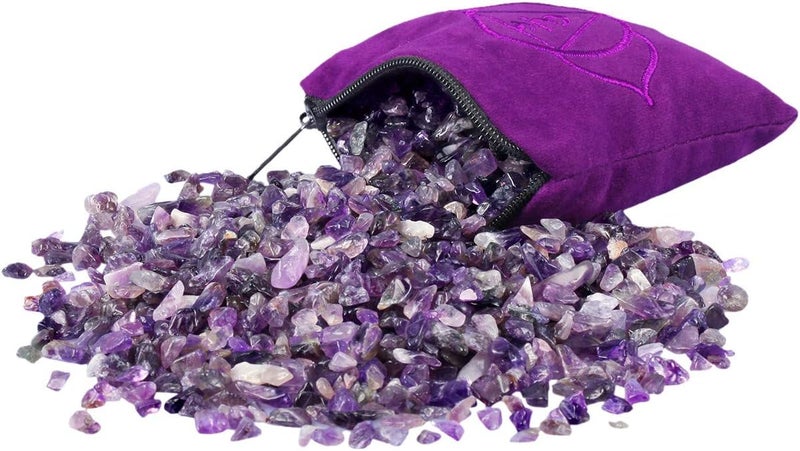 mookaitedecor 1/2 lb Amethyst Tumbled Stone Chips Crushed Quartz Crystals and Healing Stones with Chakra Bag