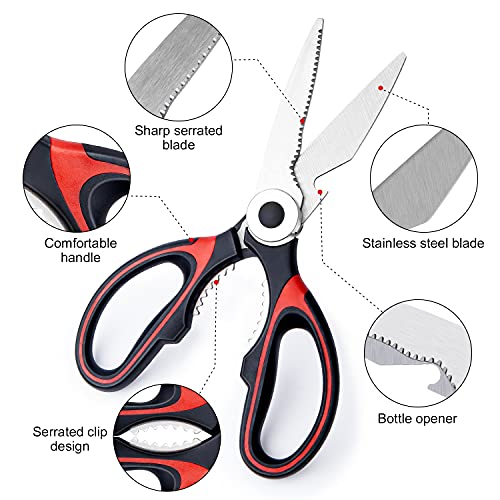 BEATURE Heavy Duty Kitchen Shears, Stainless Steel Kitchen Scissors, Ultra Sharp Multi-functional Cooking Scissors for Chicken, Fish, Meat, Vegetables and Walnuts, Premium and Practical Tools, 2 Packs - Image 3