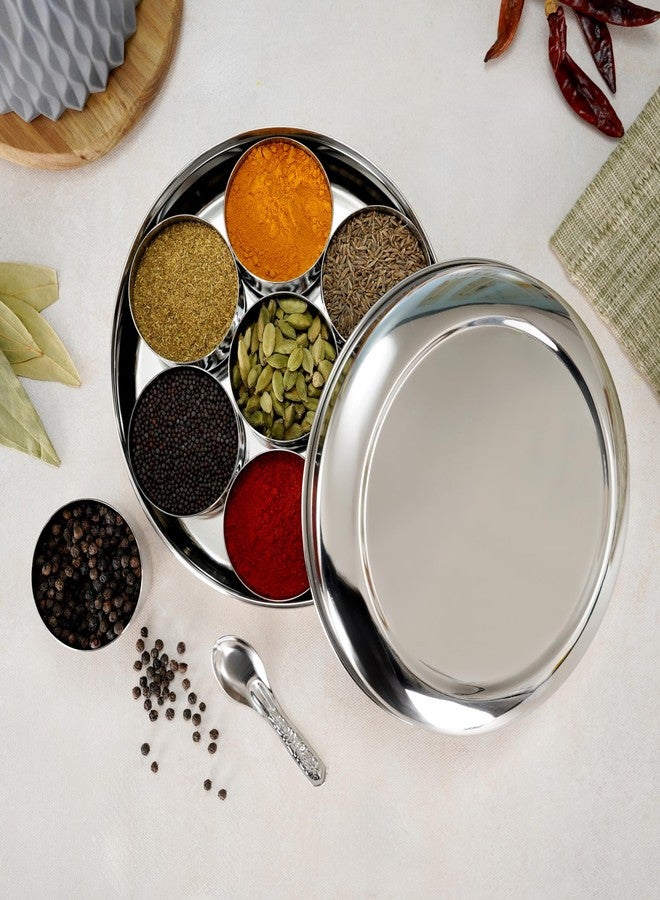 Aavjo D Stainless Steel Masala Dabba Spice Box Organizer Airtight Storage for Kitchen | 9 Piece Masala Container Set |7 Bowls and 1 Spoon| Extra Large 2500 mL | - Image 1