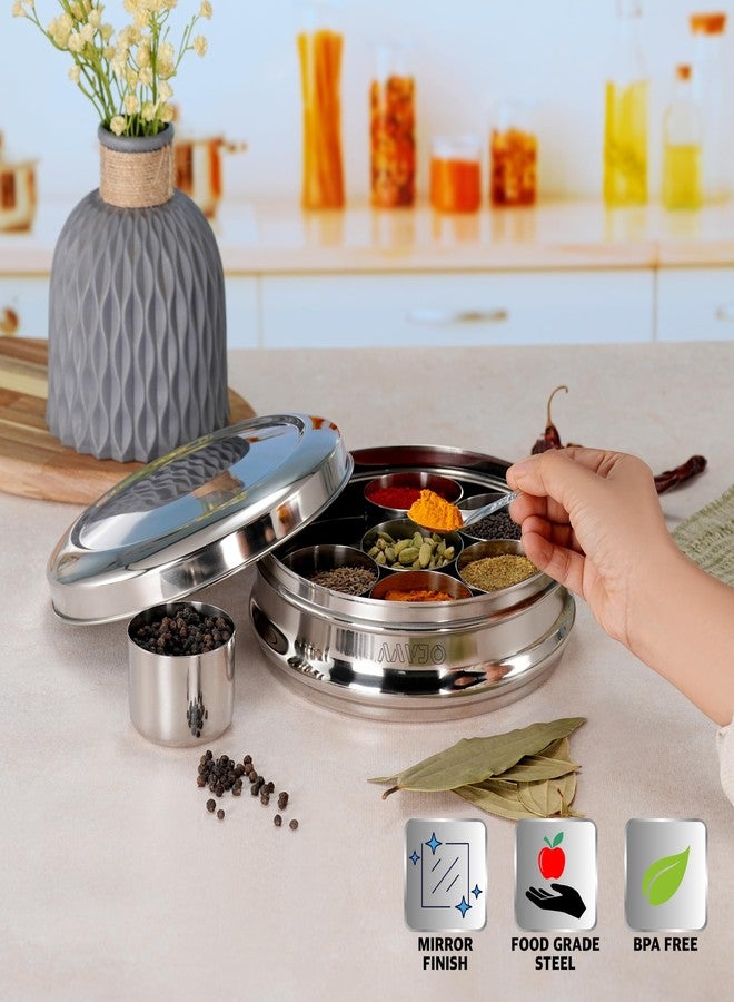 Aavjo D Stainless Steel Masala Dabba Spice Box Organizer Airtight Storage for Kitchen | 9 Piece Masala Container Set |7 Bowls and 1 Spoon| Extra Large 2500 mL | - Image 5