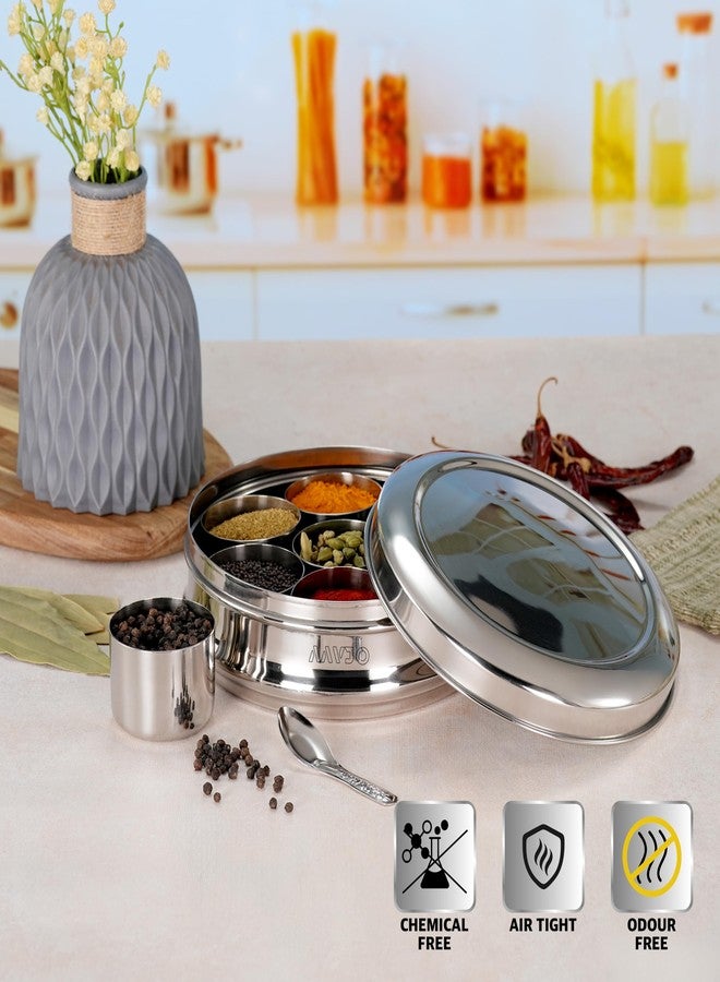 Aavjo D Stainless Steel Masala Dabba Spice Box Organizer Airtight Storage for Kitchen | 9 Piece Masala Container Set |7 Bowls and 1 Spoon| Extra Large 2500 mL | - Image 4