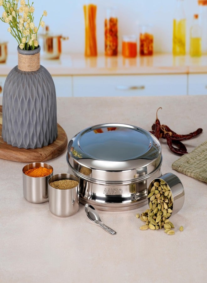 Aavjo D Stainless Steel Masala Dabba Spice Box Organizer Airtight Storage for Kitchen | 9 Piece Masala Container Set |7 Bowls and 1 Spoon| Extra Large 2500 mL | - Image 3