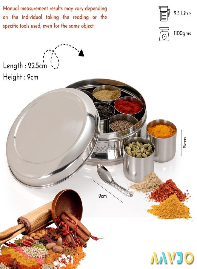 Aavjo D Stainless Steel Masala Dabba Spice Box Organizer Airtight Storage for Kitchen | 9 Piece Masala Container Set |7 Bowls and 1 Spoon| Extra Large 2500 mL | - Image 2