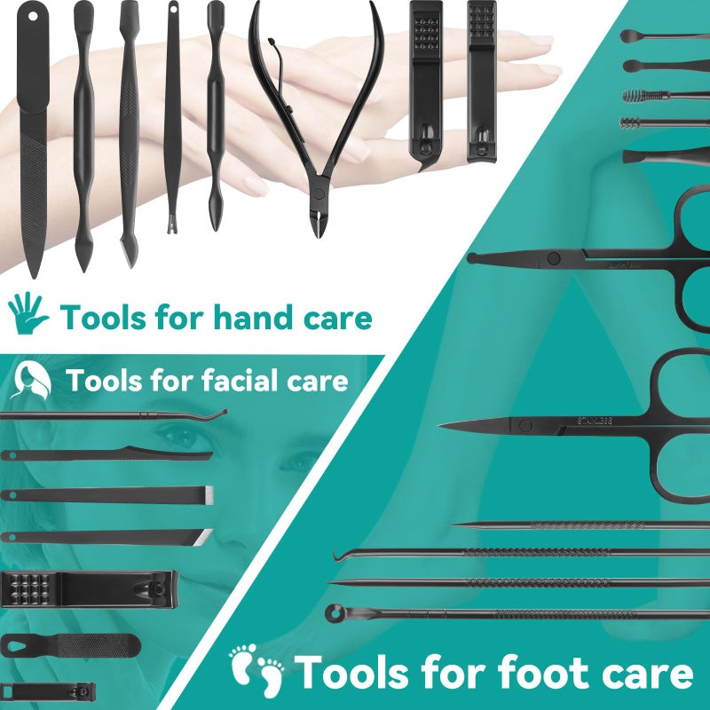 LUCK AROUND Manicure Set, Professional Nail Clippers Pedicure Kit 26 Pieces Nail Care Tools for Travel & Grooming (Brown) - Image 2