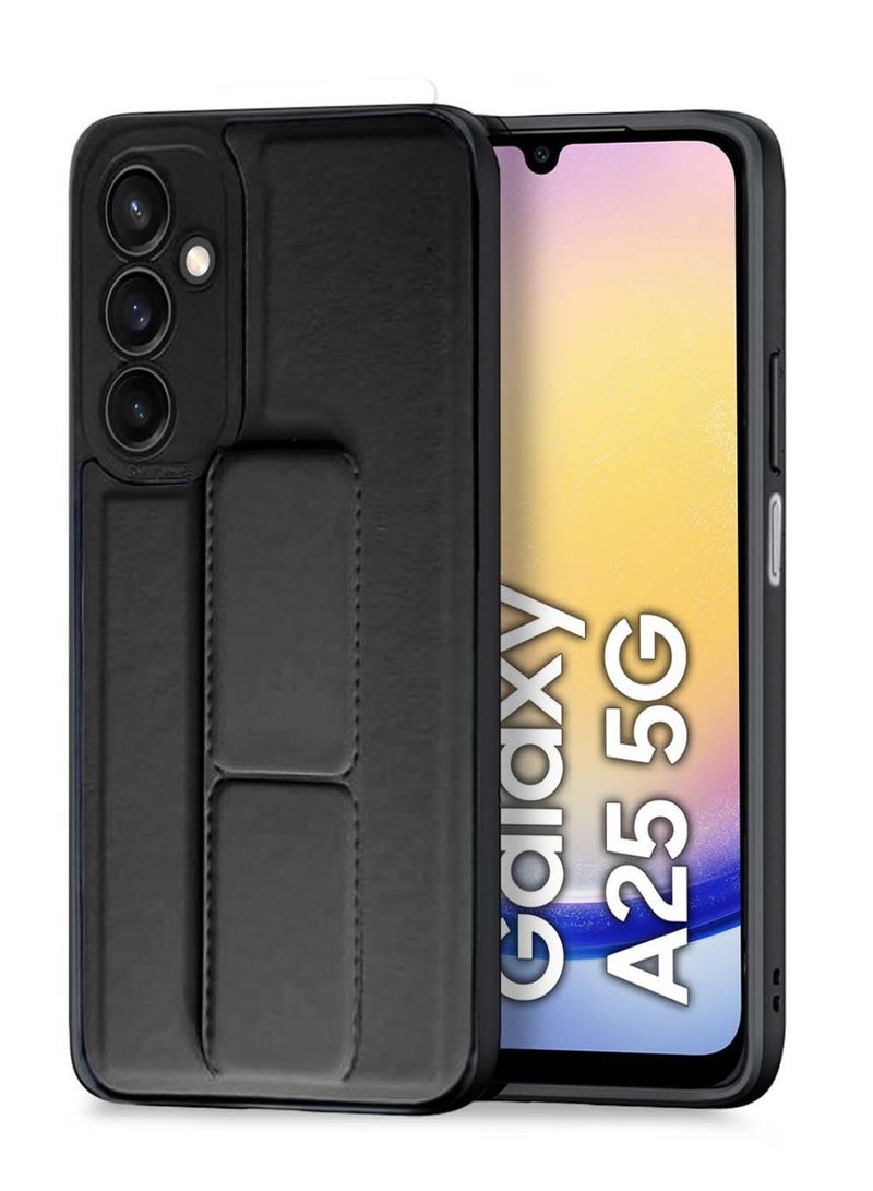 Techie جراب خلفي أنيق من السيليكون TPU مع حامل مغناطيسي آمن لهاتف Samsung Galaxy A25 2024 - أسود - Image 1