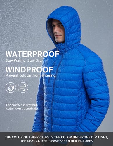 fit space Men's Puffer Jacket Down Synthesis Lightweight Hiking Jacket Winter Warm Coat Quilted Water Resistant Packable (Blue, Small) - Image 3