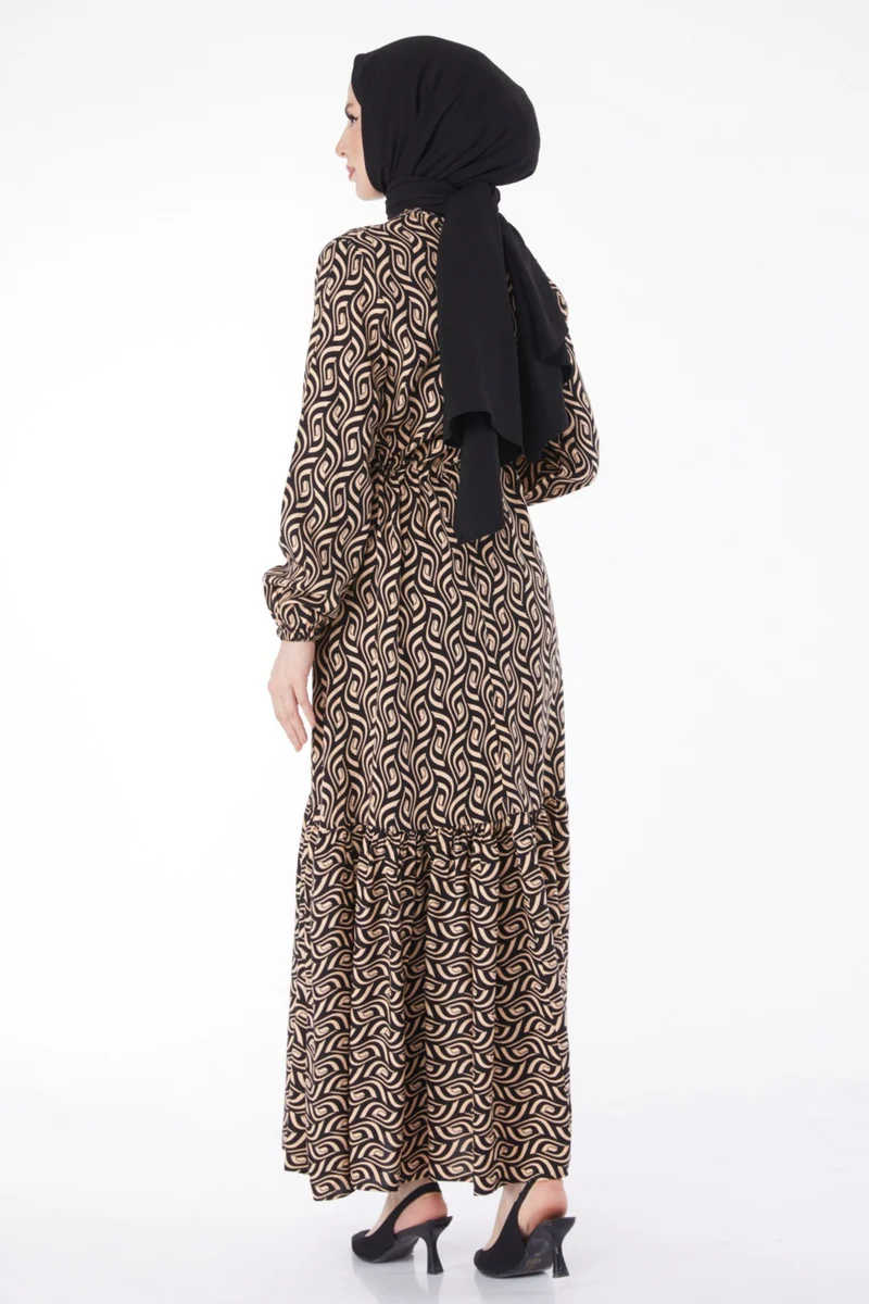 Tofisa Plain Crew Neck Women's Mink Patterned Dress - 25078
