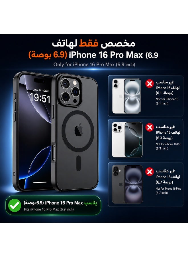 ORYXA iPhone 16 Pro Max Case, 2 IN 1 Magnetic Phone Cover + Screen Protector, For iPhone 16 Pro Max, Compatible with MagSafe, Translucent Matte Shockproof Cover, Slim Full Protection, Black - Image 2