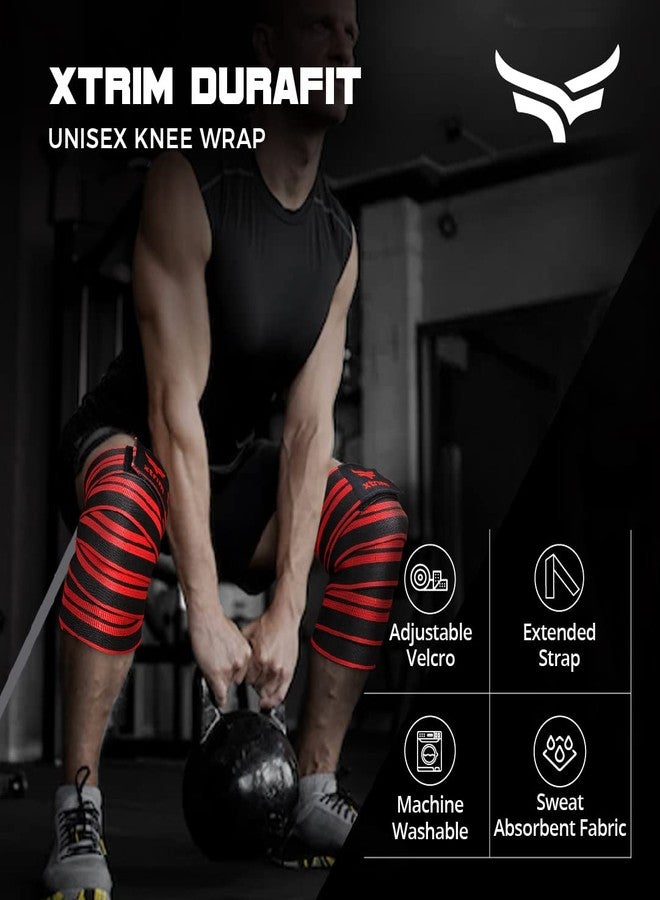 XTRIM Knee Support for Men - Knee Wraps - Knee Stabilizer - Unisex Knee Bands for Sports, Squats, and Heavy Lifting, Washable Fabric (2 Meters Long, Set of 2, Red) - Image 2