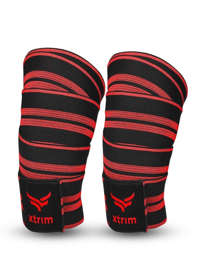 XTRIM Knee Support for Men - Knee Wraps - Knee Stabilizer - Unisex Knee Bands for Sports, Squats, and Heavy Lifting, Washable Fabric (2 Meters Long, Set of 2, Red) - Image 1
