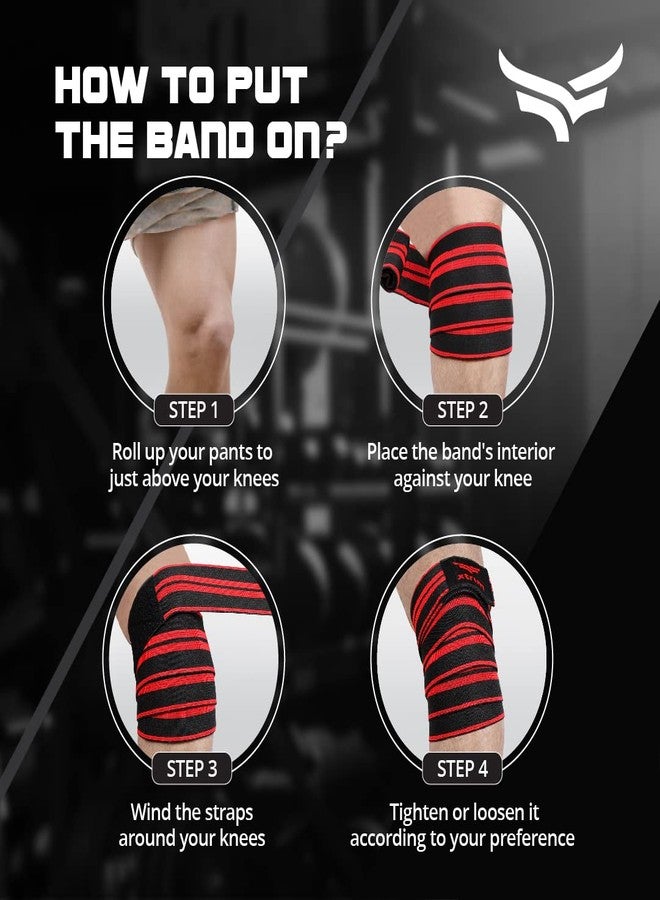 XTRIM Knee Support for Men - Knee Wraps - Knee Stabilizer - Unisex Knee Bands for Sports, Squats, and Heavy Lifting, Washable Fabric (2 Meters Long, Set of 2, Red) - Image 4