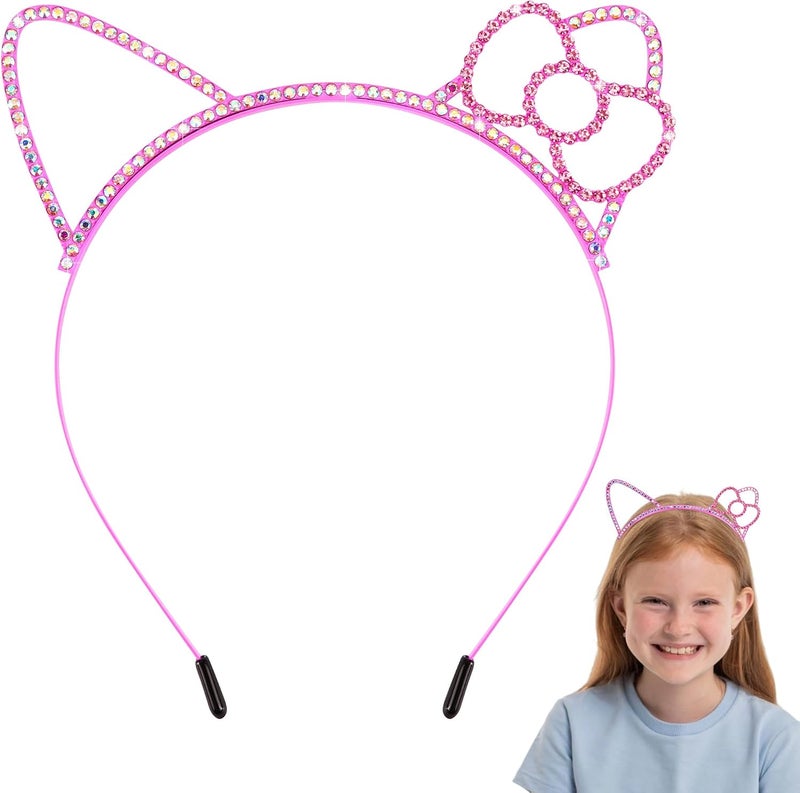Chanaco Cat Ears Headbands Kitty Party Favors Birthday Decorations Metal Rhinestones Pink Gabby Hair Accessories Pink Bow Cat Headpieces Cute Gifts - Image 1
