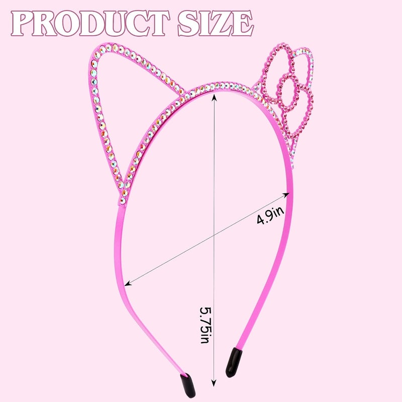 Chanaco Cat Ears Headbands Kitty Party Favors Birthday Decorations Metal Rhinestones Pink Gabby Hair Accessories Pink Bow Cat Headpieces Cute Gifts - Image 5