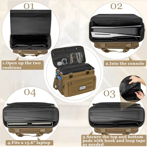 OUUTMEE Tactical Carrying Bag Compatible with PS5PS5 ProPS5 Slim Console Travel Console Carry Case with MultiPockets for 156 Laptop Controllers Discs and More Accessories - Image 3