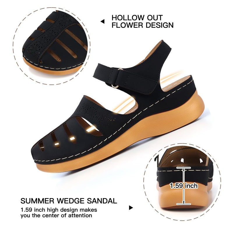 SHIBEVER Closed Toe Sandals for Women: Wedge Black Dressy Summer Size 8 Comfortable Sandal Casual Fisherman Walking Comfy Sandals - Image 4