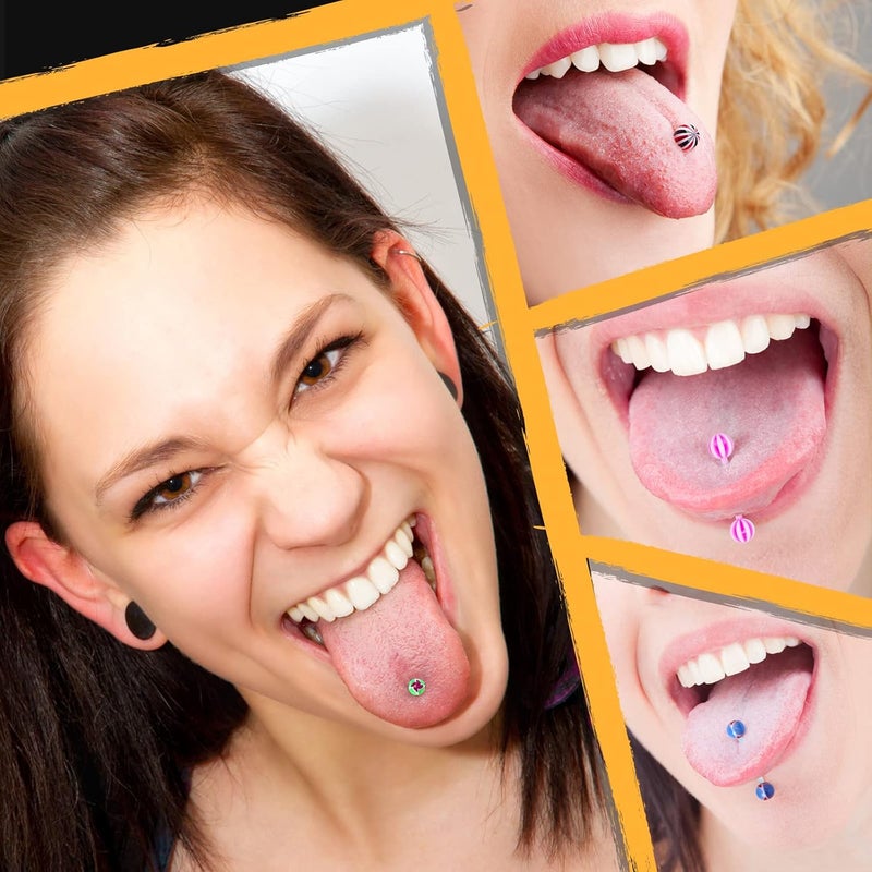 CrazyPiercing 100Pcs 14G Acrylic Tongue Rings, Multi Color Assortment Flexible Tongue Rings Barbells Mix Piercing - Image 5