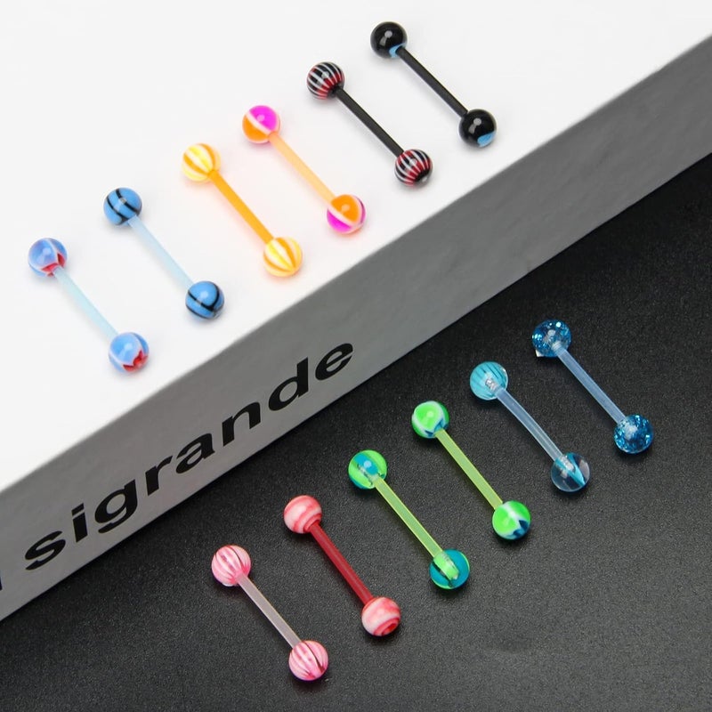 CrazyPiercing 100Pcs 14G Acrylic Tongue Rings, Multi Color Assortment Flexible Tongue Rings Barbells Mix Piercing - Image 4