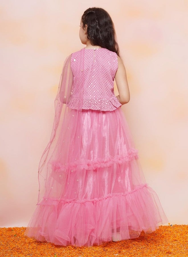 AJ DEZINES Kids Ethnic Wear Chiffli Chikankari Printed Pink Lehenga Ghagra Choli Set For Girls (G-LH08-PINK-26) - Image 4