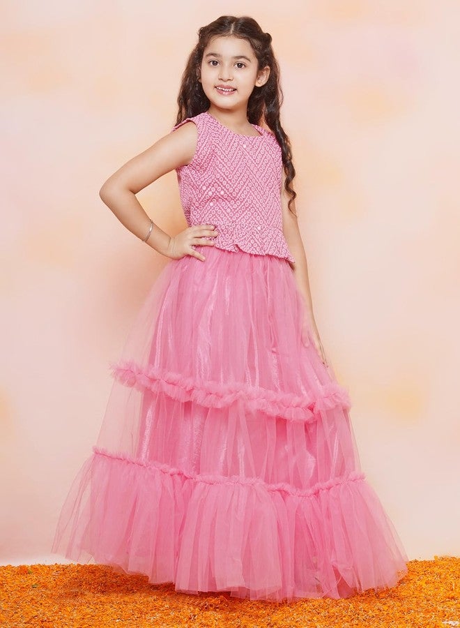 AJ DEZINES Kids Ethnic Wear Chiffli Chikankari Printed Pink Lehenga Ghagra Choli Set For Girls (G-LH08-PINK-26) - Image 5