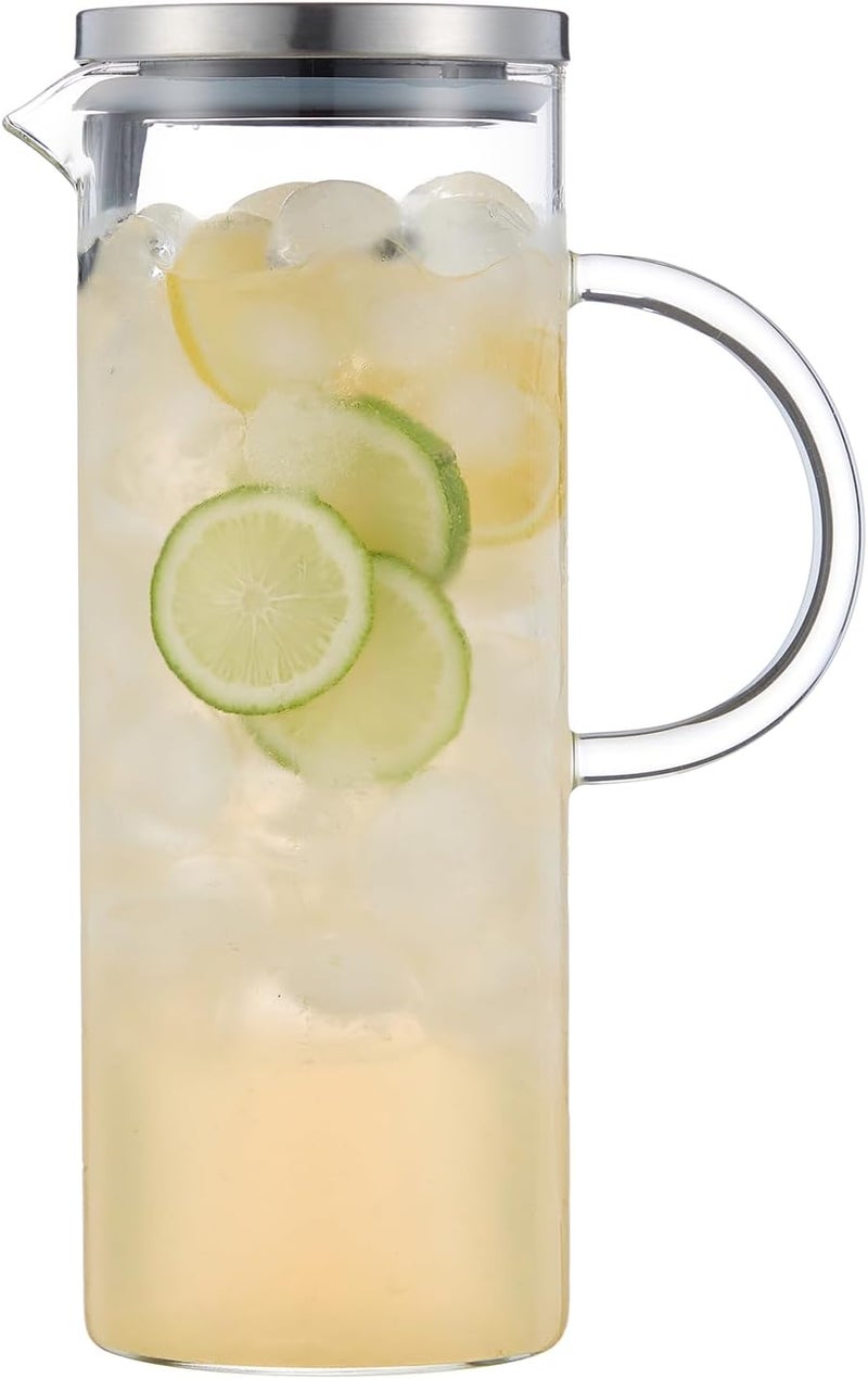 Karafu Pitcher, Glass Pitcher with Handle and Lid, 50 Oz Handmade Water Jug for Hot/Cold Water, Ice Lemon Tea and Juice Beverage - Image 1
