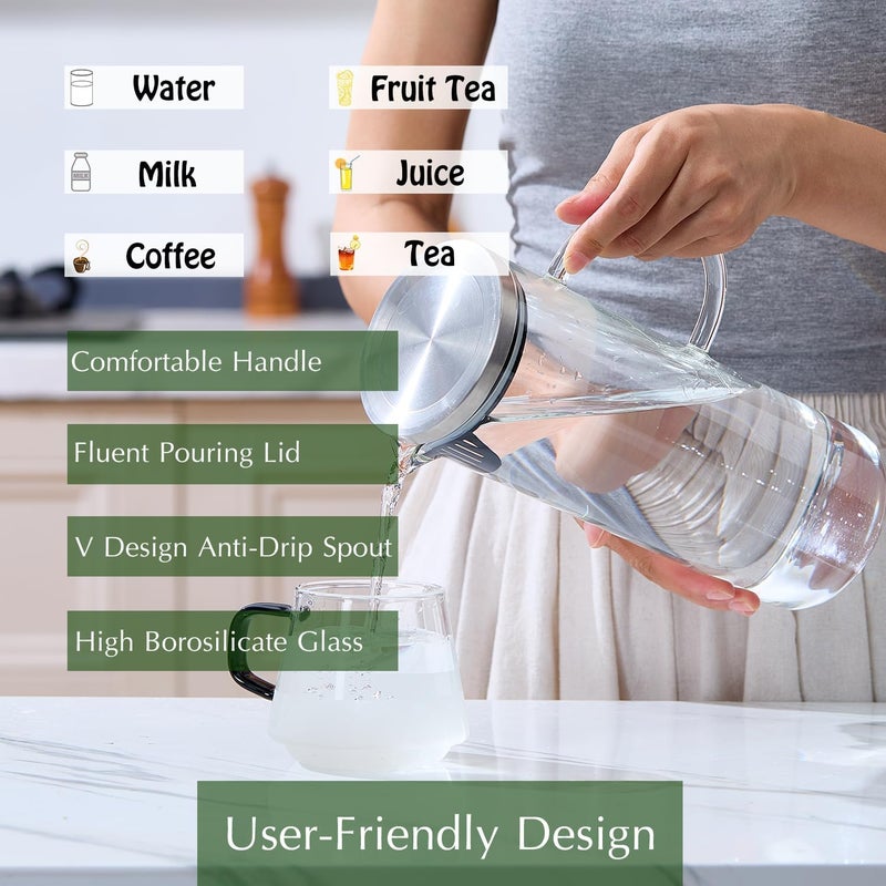 Karafu Pitcher, Glass Pitcher with Handle and Lid, 50 Oz Handmade Water Jug for Hot/Cold Water, Ice Lemon Tea and Juice Beverage - Image 5