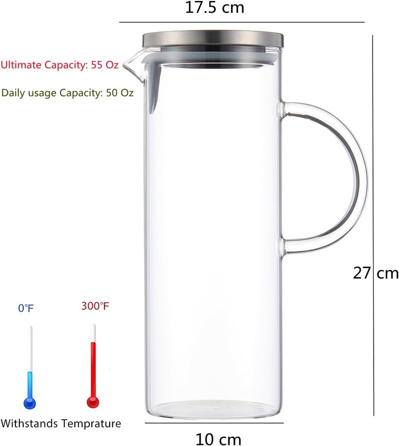 Karafu Pitcher, Glass Pitcher with Handle and Lid, 50 Oz Handmade Water Jug for Hot/Cold Water, Ice Lemon Tea and Juice Beverage - Image 2