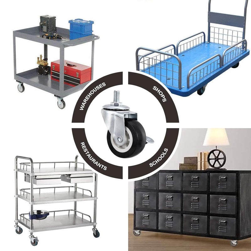 4Pcs 2 Inch Black Threaded Stem Swivel Caster Wheels With 2 Brakes Heavy Duty - Image 4