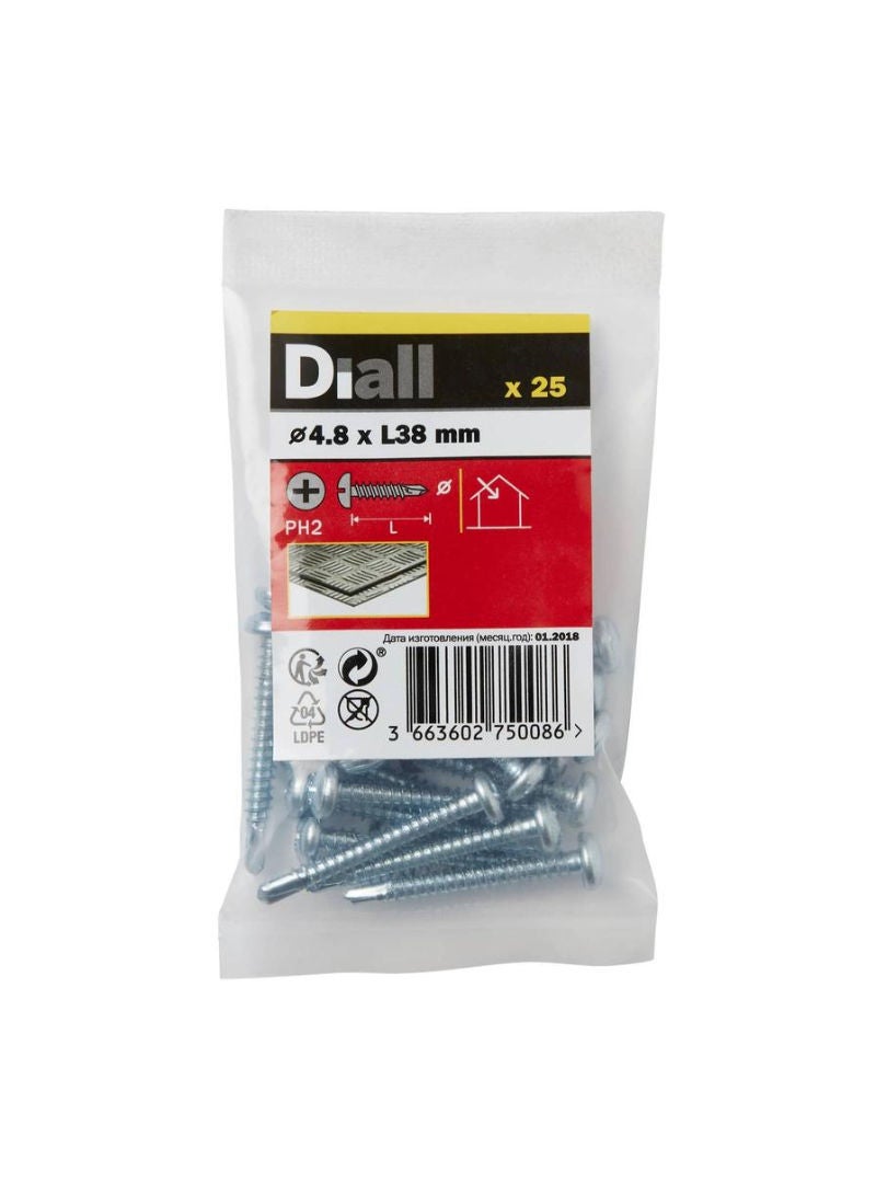 Zinc Plated Carbon Steel Self Drilling Screw Pack 4.8 X 38 Mm 25 Piece
