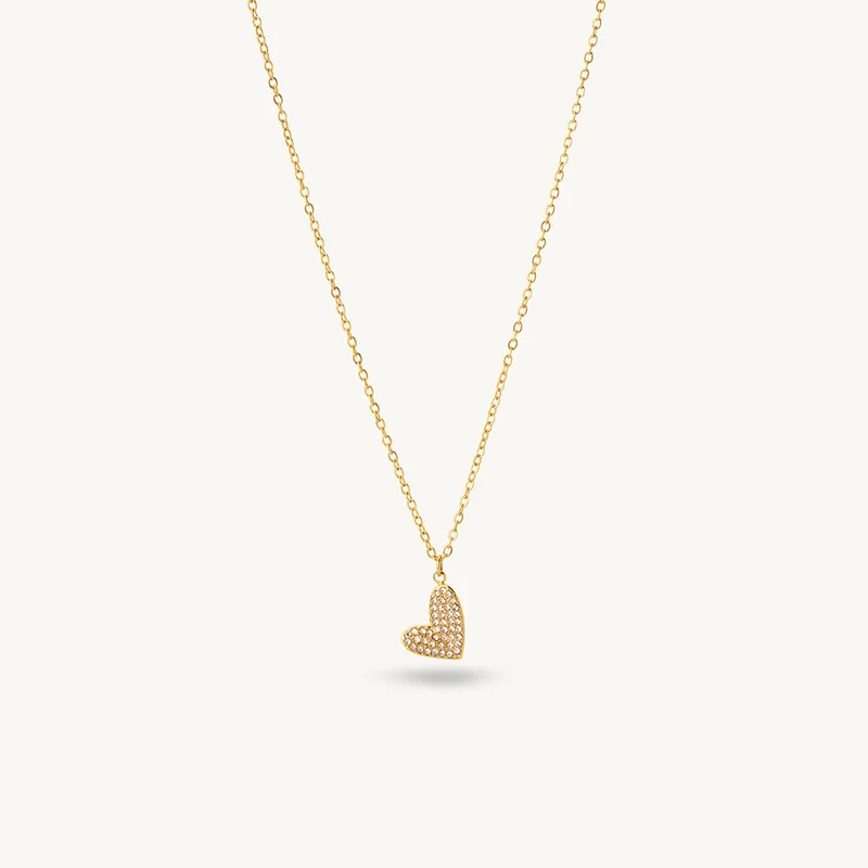 18K Gold Tone Plated Petite Heart Spark Pendant Necklace For Women - Waterproof & Anti-Tarnish