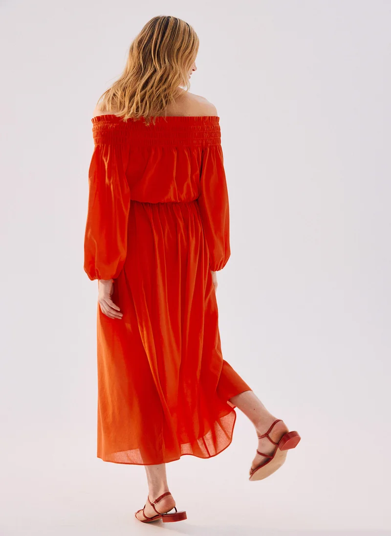 H&M Smock-Topped Off-The-Shoulder Dress