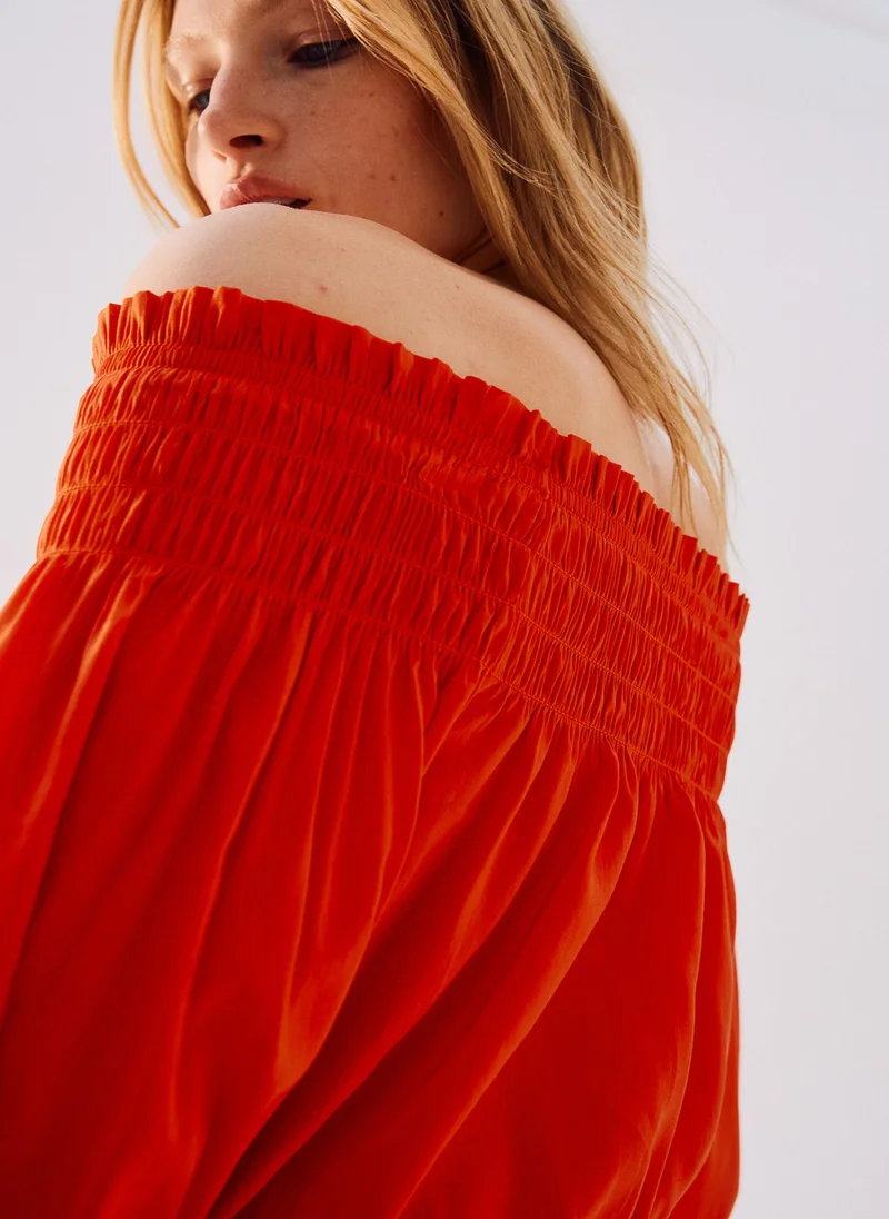 H&M Smock-Topped Off-The-Shoulder Dress